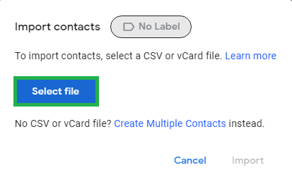 Select file option to browse and add the exported CSV file