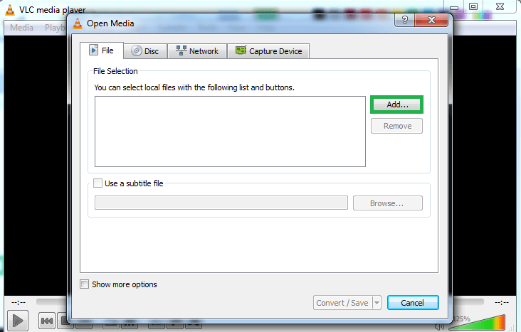 Click on the Add option to add the WMV file from the system drive location