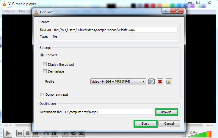 Start to start the conversion process