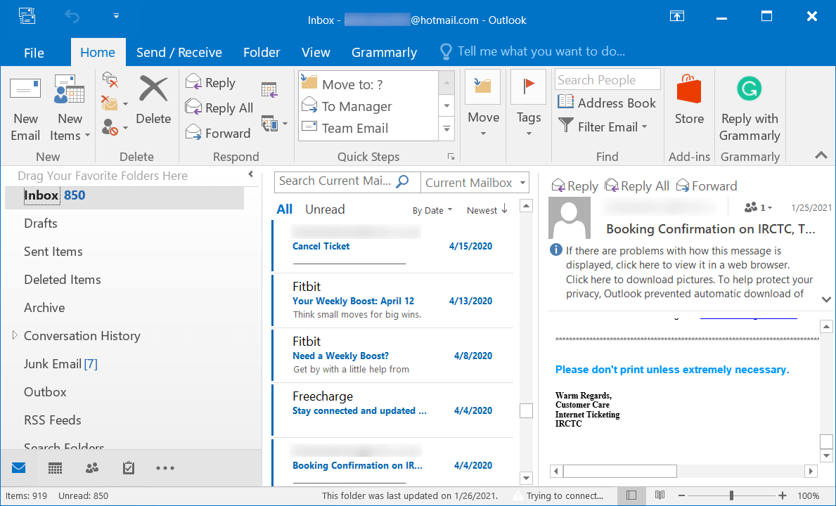 outlook unread count incorrect