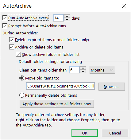 Increase the number of days to run the AutoArchive process