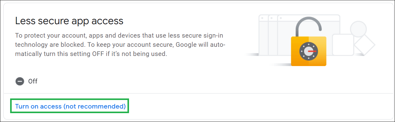 Option to allow less secure apps is disabled by default