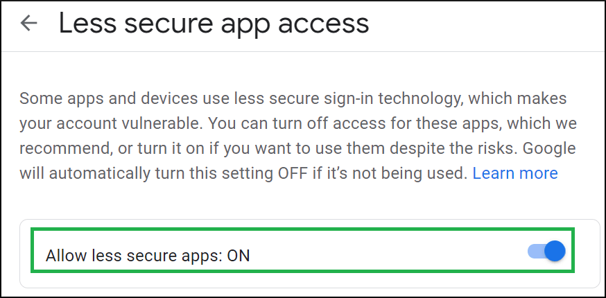 Move the toggle to allow a less secure app