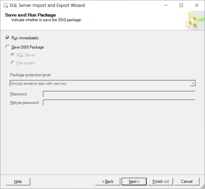 Click the checkbox to Run the process immediately