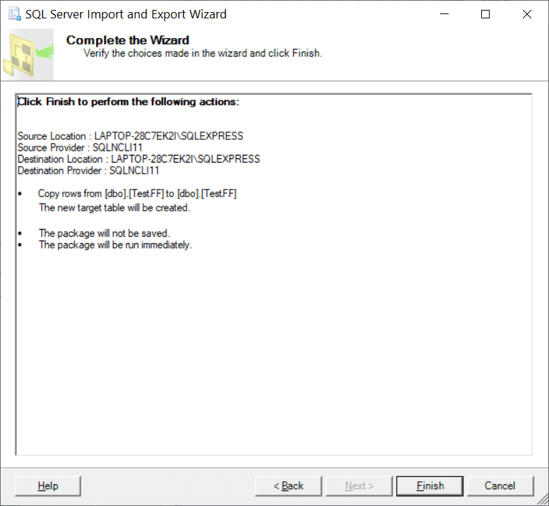 A summary is shown showing you all the selected data