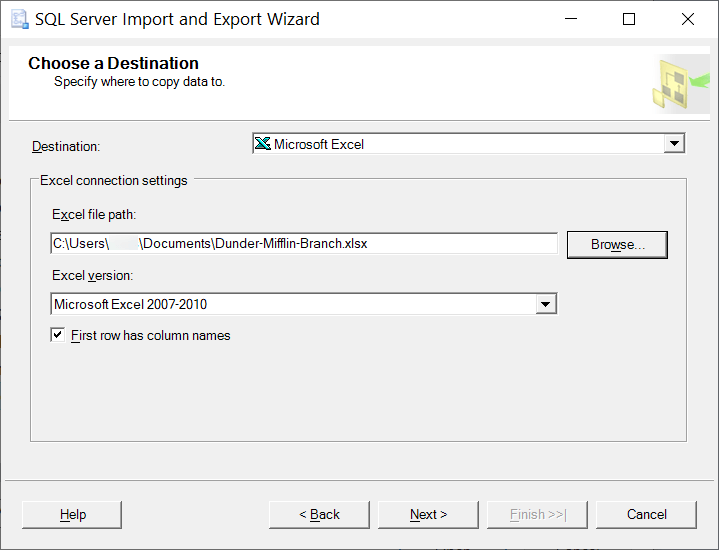 Select any Excel version and click the Next button