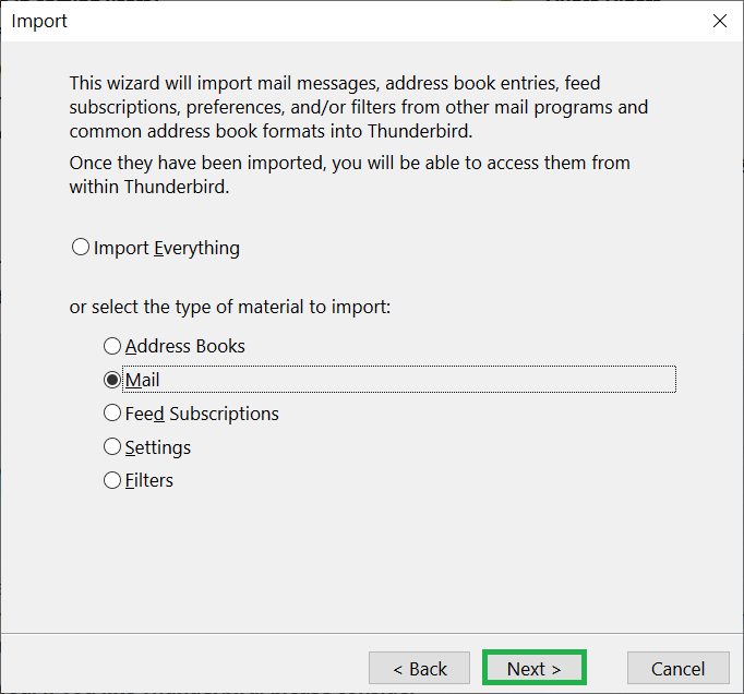 Choose to Import Everything or select the dedicated items