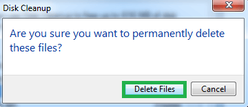 Click on the Delete Files option on the next dialogue box