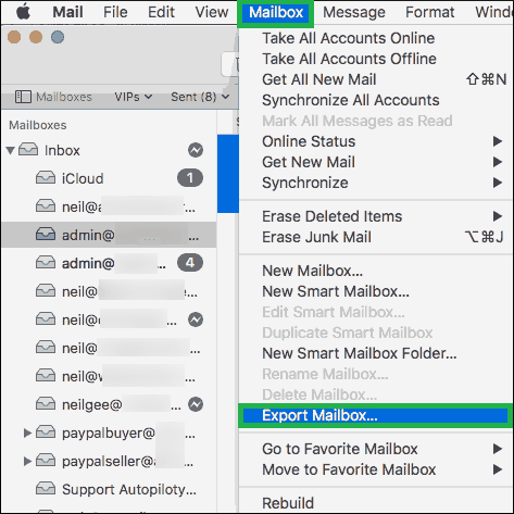 Click the Mailbox option. Then choose Export Mailbox