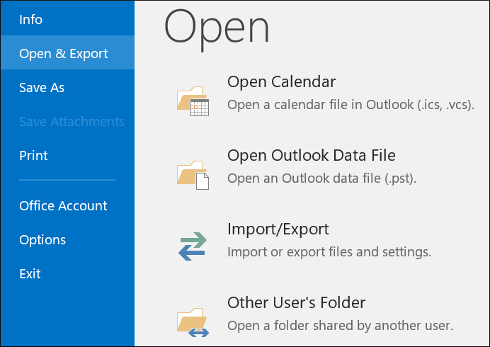 Click Open & Export, then choose Import/Export option