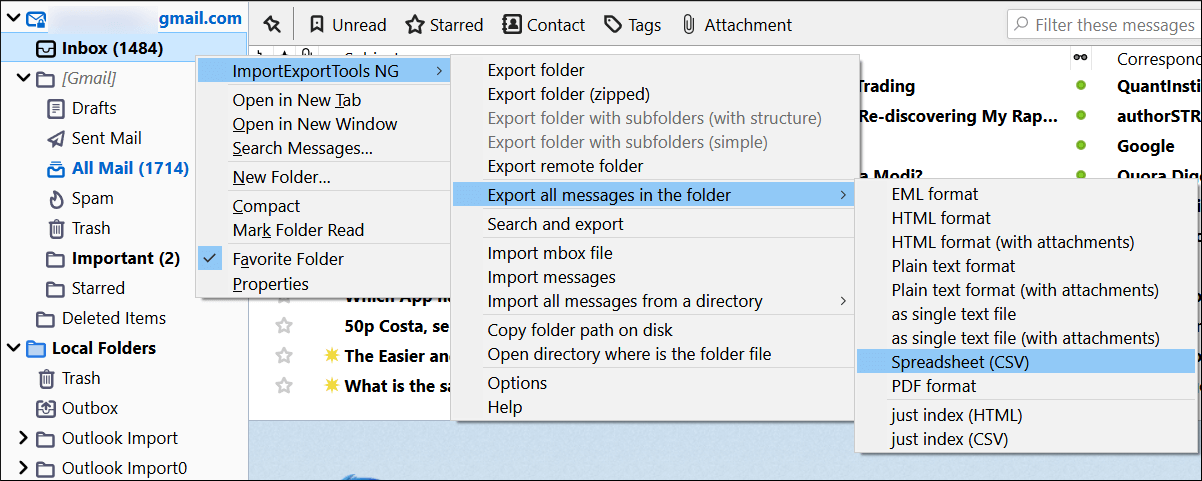 Export Gmail to CSV using Thunderbird