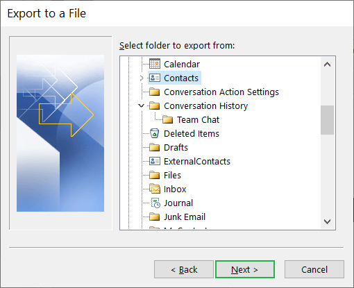 Select the Contacts folder as a sole folder to export the complete Outlook address book data