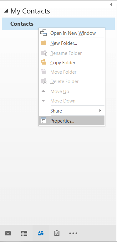 Click Contact, then right-click on it. Choose Properties