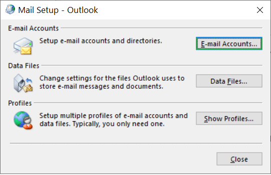 In Mail Setup – Outlook, click Show Profiles