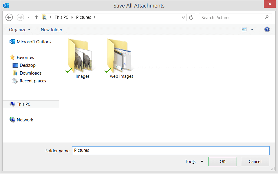Save the attachments in any folder. Click OK