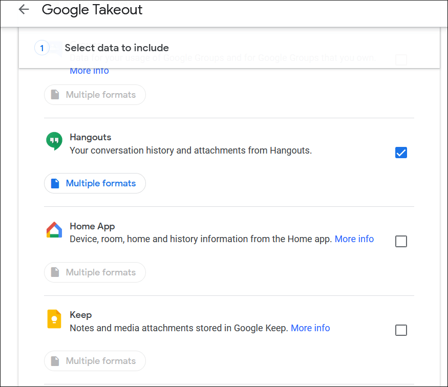 Choose Hangouts and deselect the rest