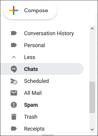 Go to Gmail and find the Chats folder in the folder list