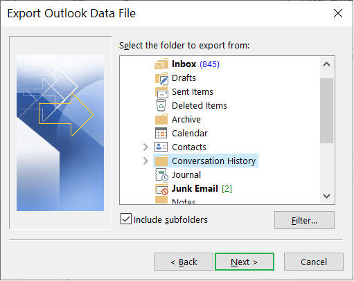 Select the folder that you want to save in the backup file