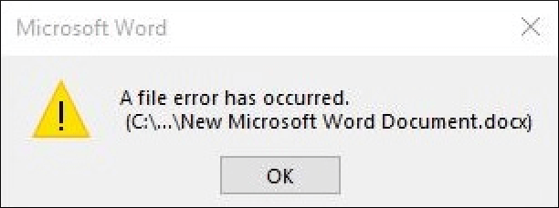 Word file error has occurred