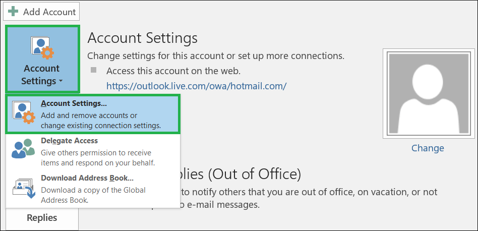 Click Account Settings>>Account Settings