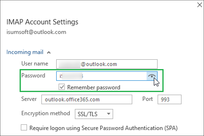 Show you the preview of your Outlook password