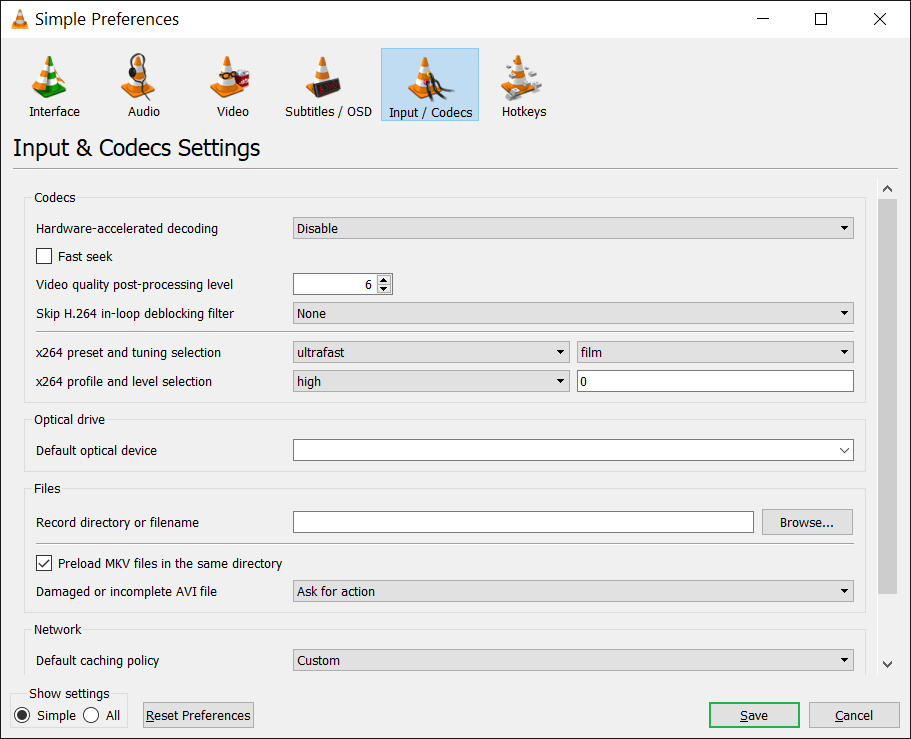 Disable the option for hardware-accelerated decoding