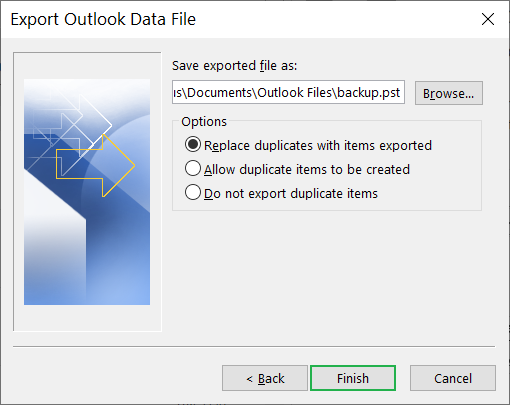 Save the new PST file at a suitable location