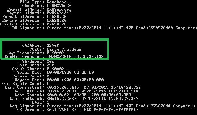Run the command to check the status of the database