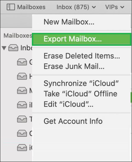 Go on the Mailbox tab and click Export Mailbox