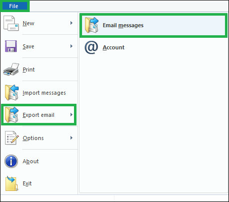 Click File in the toolbar and click Export Email
