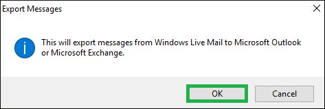 This will export messages from Windows Live Mail to Microsoft Outlook or Microsoft Exchange