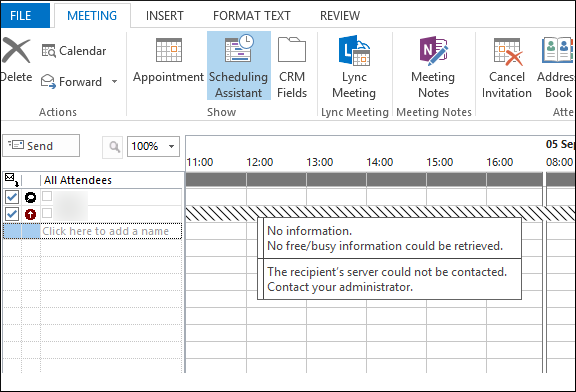 Calendar is completely blank. It is not showing any free/busy status