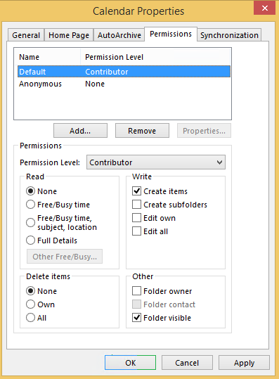 Permission level is set to Contributor and None