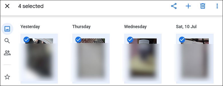 Select the images that you want to share with another Google account