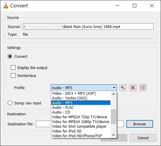 In the Profile dropdown, choose Audio – MP3