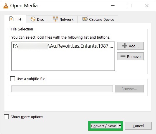 Choose the MTS file from the folder location and click Convert / Save