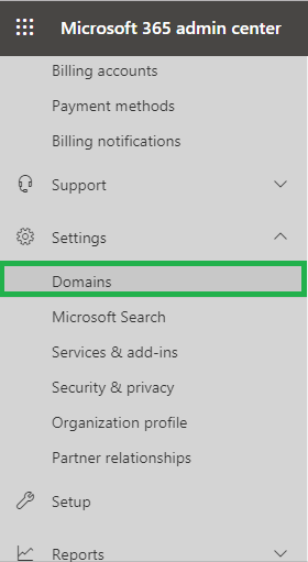 Locate the Domains button that is under the Settings option