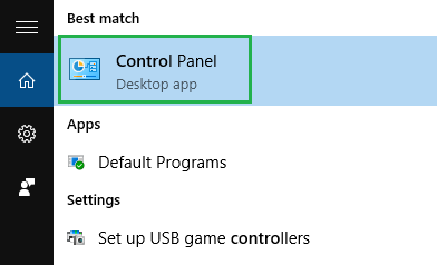 Click on the ‘Start button and type ‘Control Panel’ to search