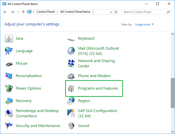 The next step is to click on ‘Programs and Features’