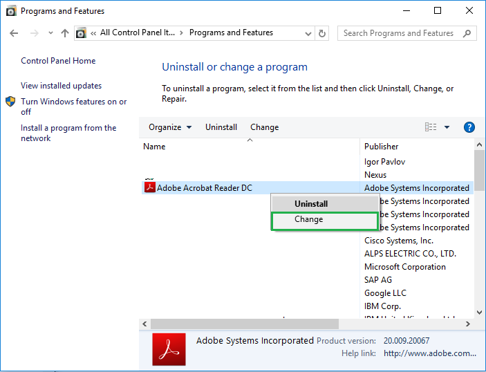 Select ‘change’ out of all the options