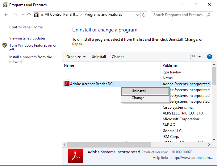 Then select ‘Uninstall’ instead of change
