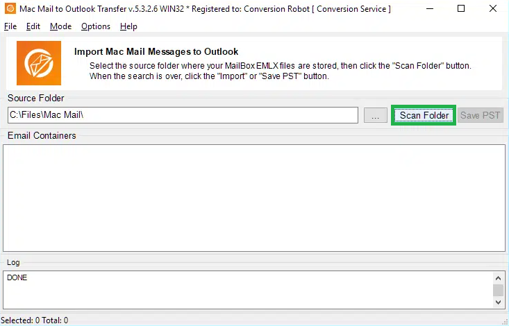 Use ‘Scan Folder’ in the dialog box to search the mails