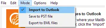Click the menu ‘Mode’ and select the ‘Import to Outlook’ button