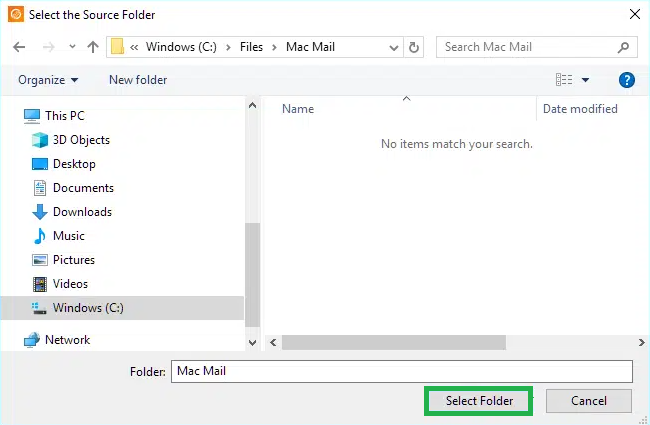 Select the source folder