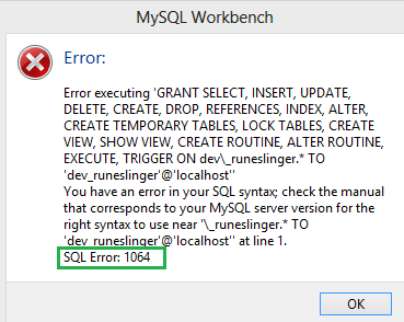 Causes of syntax error 1064 happening