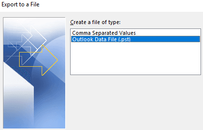 Click on the Outlook Data File (.PST) option