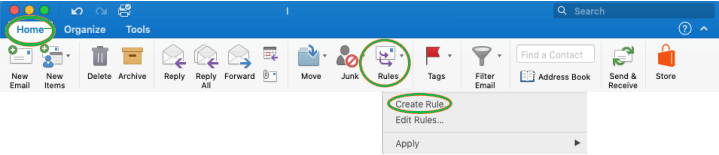 Dropdown of Rules select Create Rule