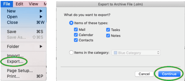 Export data to the archive