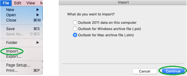 Select Outlook for Mac Archive file (.olm)