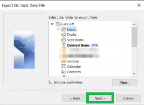 Select all the folders that are required to be transferred to the Mac for Outlook